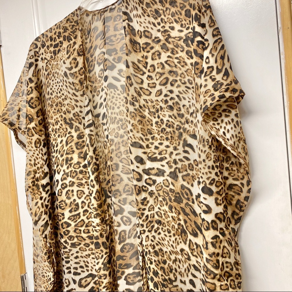 Cheetah Print Bronze Fringe Kimono - Picture 2 of 5